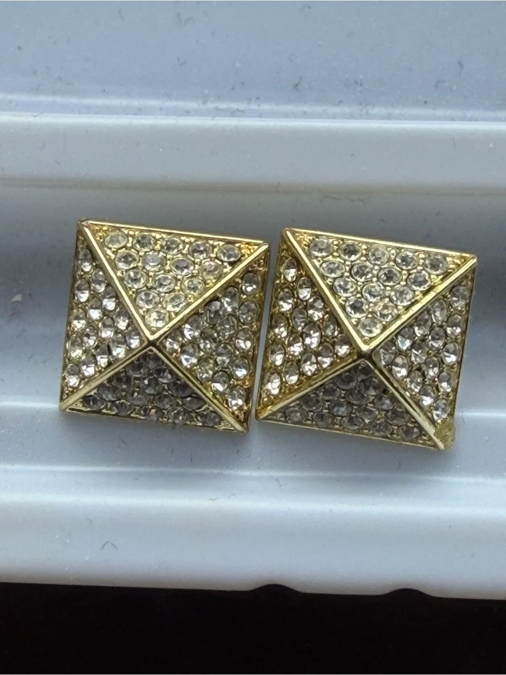 Michael Kors Gold Tone Crystal Pavé Pyramid Stud Earrings